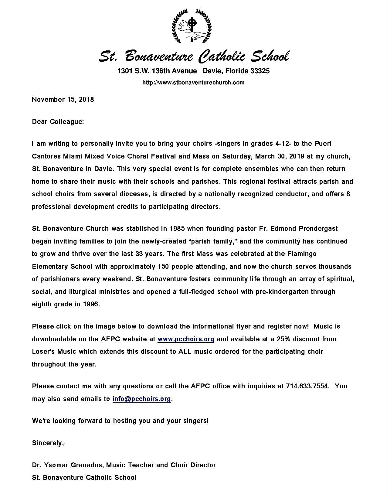 Invitation from St. Bonaventure Church | American Federation Pueri Cantores